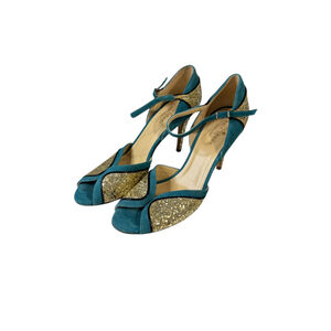 Women's Kate Spade Teal Gold Glitter Heels 7.5